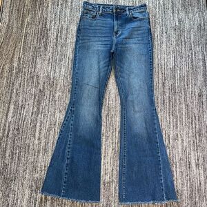 Windsor Womens Jeans Size 9 Blue Flared Whiskered Cotton Frayed Hem‎ Retro